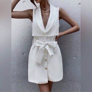 Zara White Belted Sleeveless Vest Mini Dress